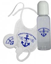 World's Greatest Baby (Navy) Bib, Bottle, Rattle Gift Set w/Ribb